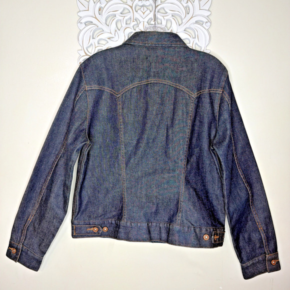 GAP Denim Stretch Jacket Women's size LARGE Made in Hong Kong Dark Wash Blue - Picture 6 of 12